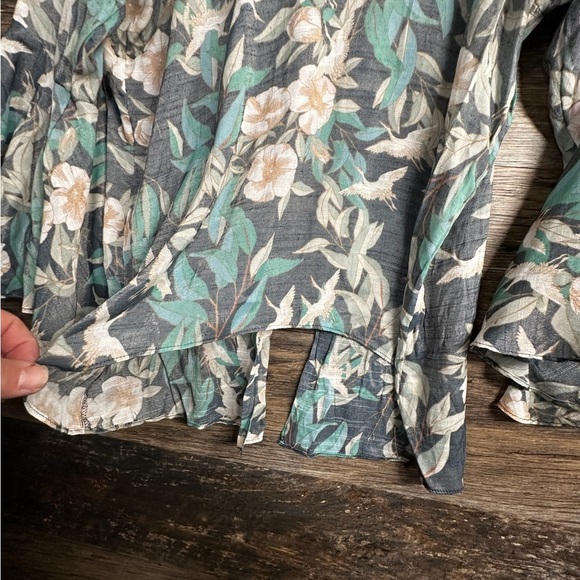 LC Lauren Conrad Green Floral 3/4 Sleeve Blouse - Picture 8 of 9